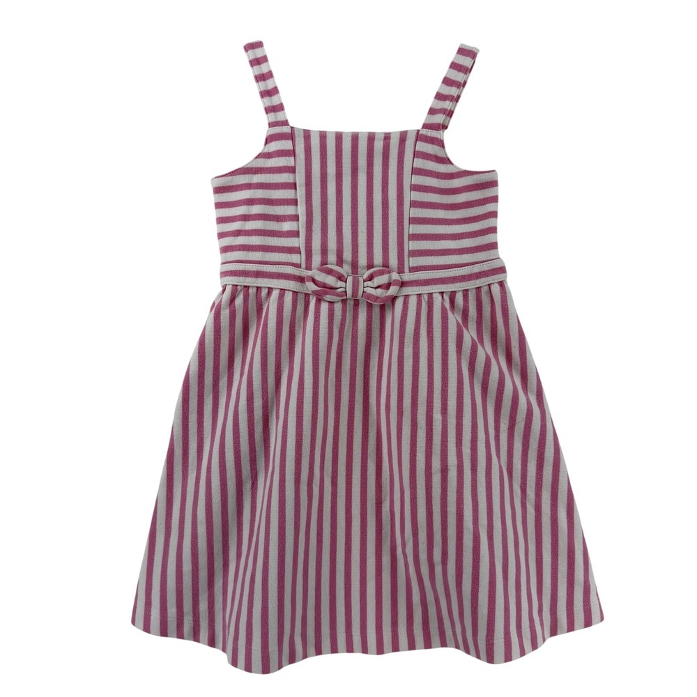 Janie And Jack Dress‎ Girls 4 Pink Stripe Square Neck Bow Sundress Summer
